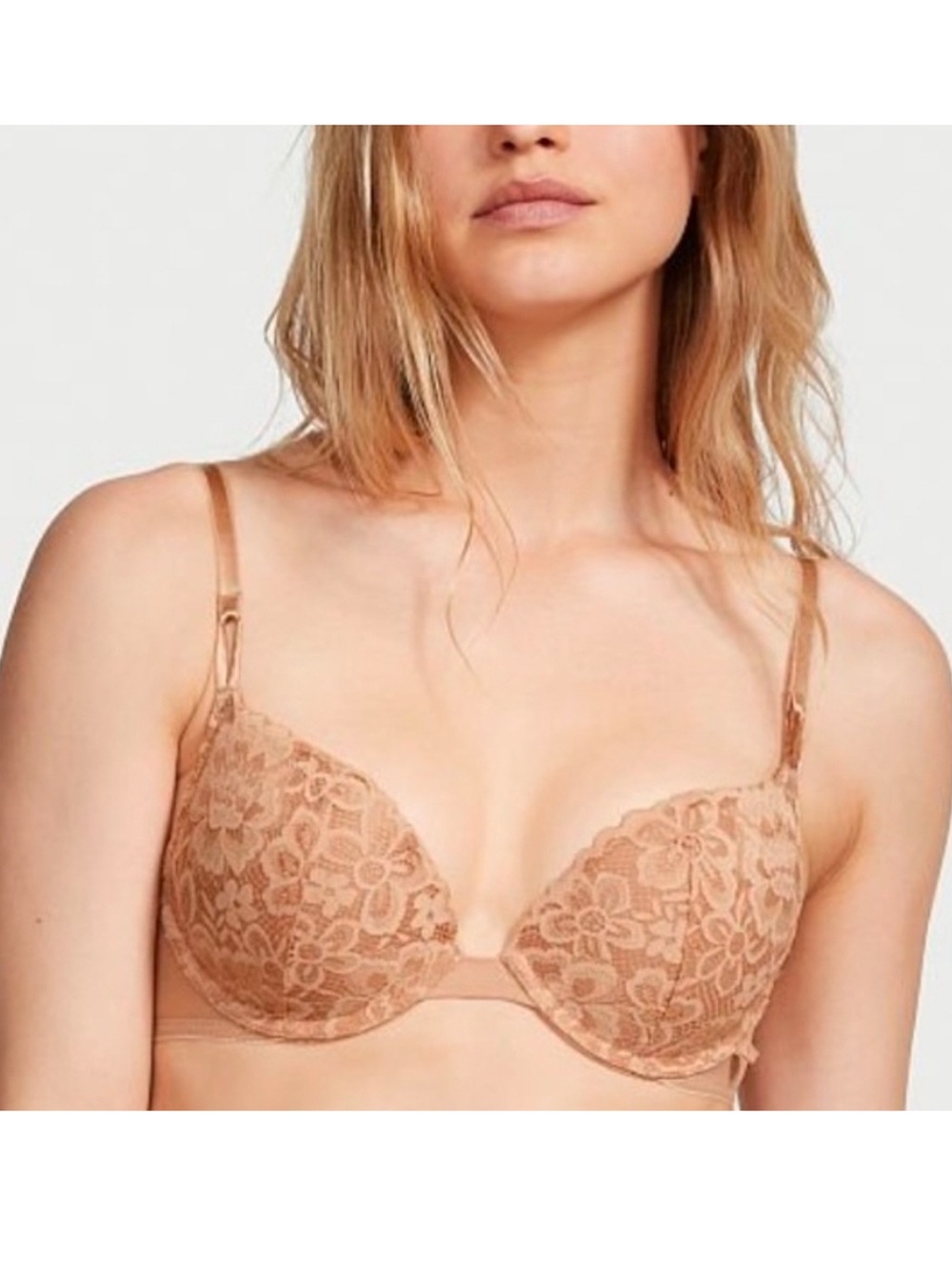 NWT Victoria Secret Nude Lace Push Up Bra Size 38D Sheer Band